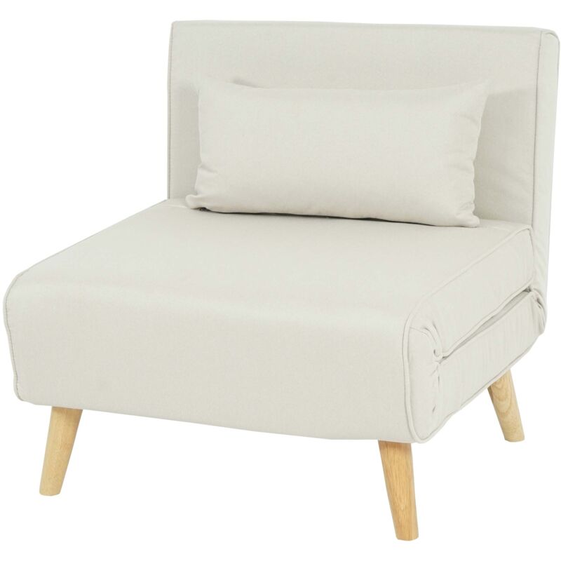 HHG - Poltrona letto relax 738 trasformabile morbida imbottita legno tessuto avorio beige