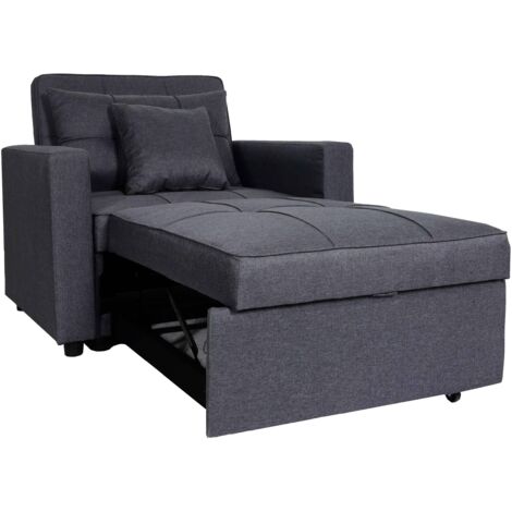 Poltrona letto relax trasformabile moderno con cuscino HHG-095 legno tessuto grigio scuro