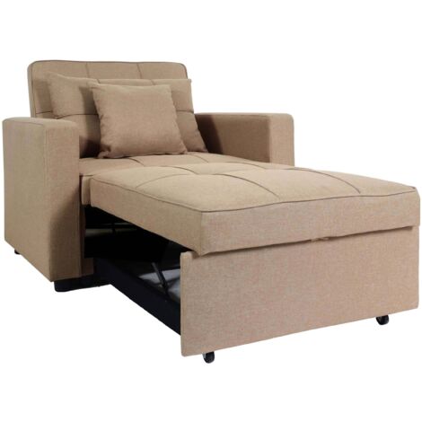 Poltrona letto relax trasformabile moderno con cuscino HHG-095 tessuto avorio beige