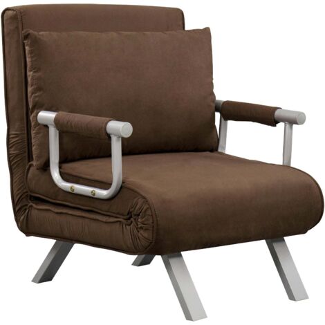 Poltrona Letto Singolo 65x69x80 cm Schienale Reclinabile su 5 Posizioni Marrone