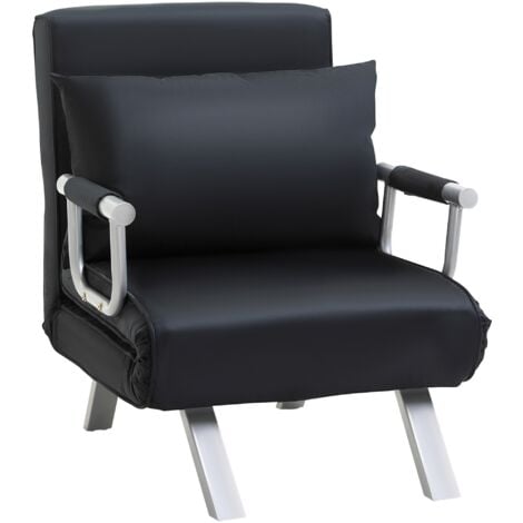 Poltrona Letto Singolo 65x69x80 cm Schienale Reclinabile su 5 Posizioni Nero