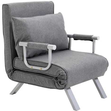 POLTRONA LETTO SINGOLO CON SCHIENALE REGOLABILE A 5 LIVELLI E CUSCINO IN TESSUTO. GRIGIO CHIARO