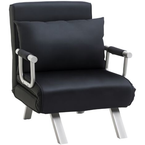 Poltrona Letto Singolo Salvaspazio con Schienale Reclinabile su 5 Livelli e Cuscino, 65x69x80 cm, Nero