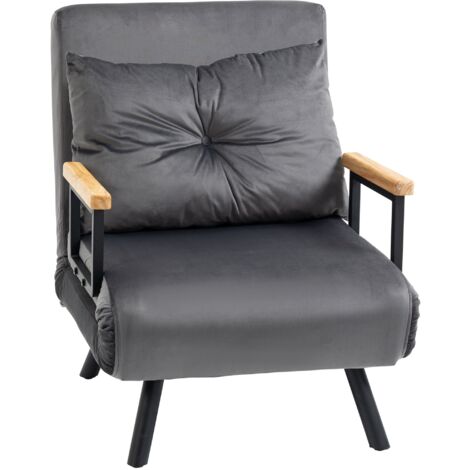 Poltrona Letto Singolo Trasformabile 63x73x81 cm in Tessuto Effetto Velluto Grigio Scuro