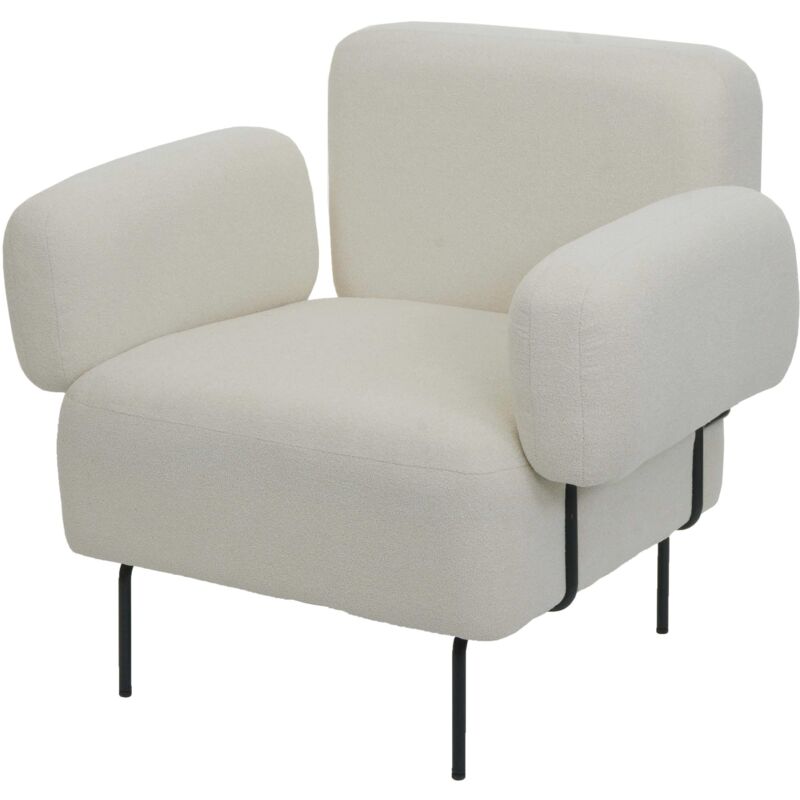 HHG - Poltrona lounge cocktail elegante seduta imbottita 741 tessuto bouclé, bianco