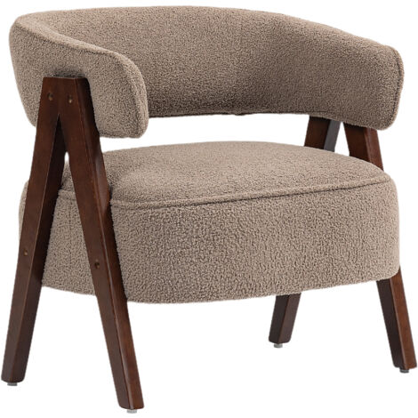 Poltrona lounge in tessuto bouclé, imbottita, seduta ampia, schienale ergonomico, 70 x 64 x 71 cm, marrone