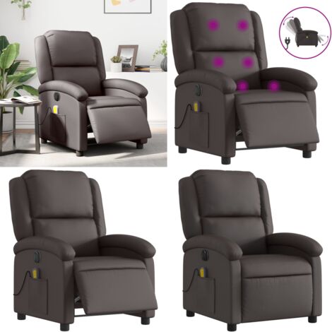 Poltrona Massaggi Reclinante Elettrica Marrone Scuro Vera Pelle - Poltrona reclinabile - Massaggio con vibrazione