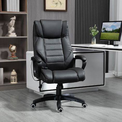 Poltrona Massaggiante da Ufficio con 6 Punti Massaggio e Altezza Regolabile, Poltrona Moderna ed Ergonomica in Finta Pelle Nera, 66x78x112-120 cm