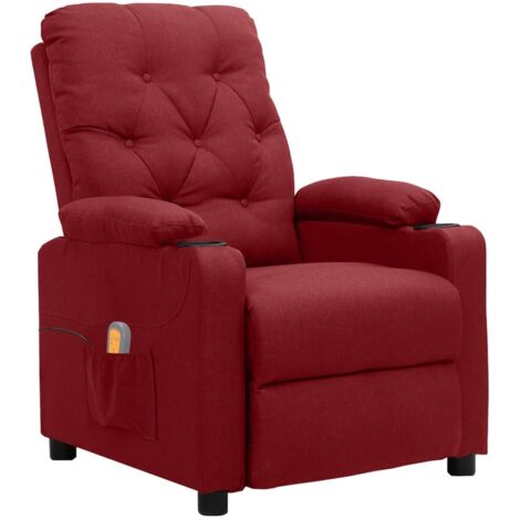 Poltrona Massaggiante Elettrica Rosso Vino in Tessuto vidaXL