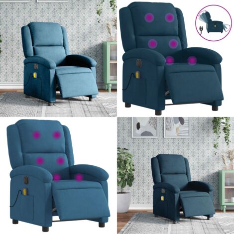 Poltrona Massaggiante Reclinabile Elettrica Blu in Velluto - Reclinazione elettrica - Massaggio con vibrazione