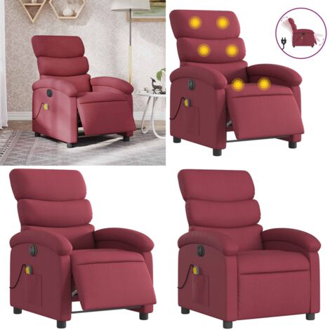 Poltrona Massaggiante Reclinabile Elettrica Rosso Vino Tessuto - Reclinazione elettrica - Massaggio con vibrazione