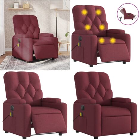Poltrona Massaggiante Reclinabile Elettrica Rosso Vino Tessuto - Reclinazione elettrica - Massaggio con vibrazione