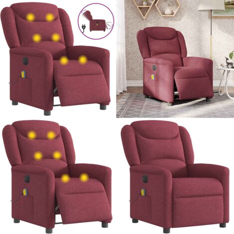 Poltrona Massaggiante Reclinabile Elettrica Rosso Vino Tessuto - Reclinazione elettrica - Massaggio con vibrazione