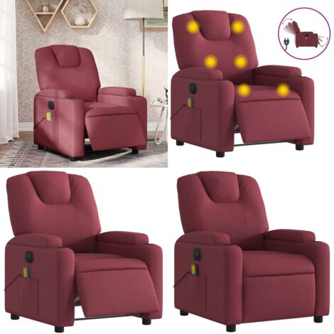 Poltrona Massaggiante Reclinabile Elettrica Rosso Vino Tessuto - Reclinazione elettrica - Massaggio con vibrazione