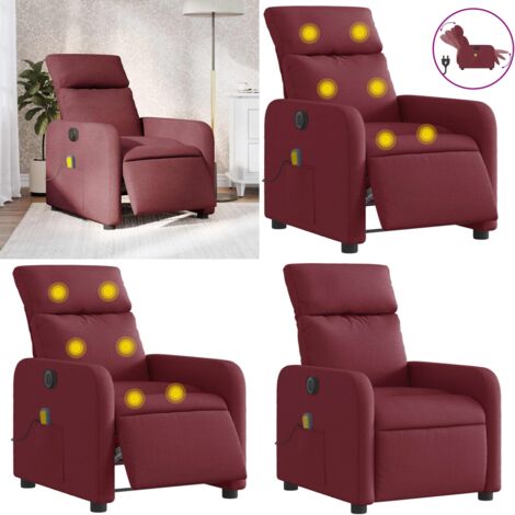 Poltrona Massaggiante Reclinabile Elettrica Rosso Vino Tessuto - Reclinazione elettrica - Massaggio con vibrazione