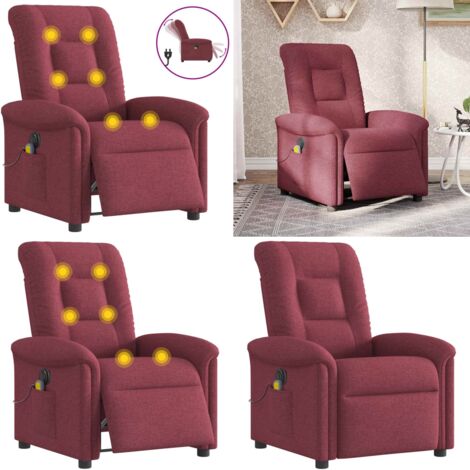 Poltrona Massaggiante Reclinabile Elettrica Rosso Vino Tessuto - Reclinazione elettrica - Massaggio con vibrazione