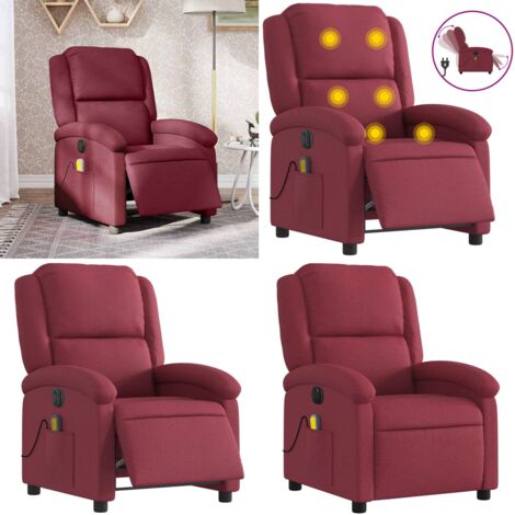 Poltrona Massaggiante Reclinabile Elettrica Rosso Vino Tessuto - Reclinazione elettrica - Massaggio con vibrazione