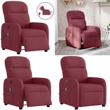 Poltrona Massaggiante Reclinabile Elettrica Rosso Vino Tessuto - Reclinazione elettrica - Massaggio con vibrazione
