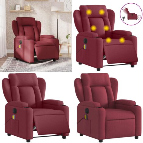 Poltrona Massaggiante Reclinabile Elettrica Rosso Vino Tessuto - Reclinazione elettrica - Massaggio con vibrazione