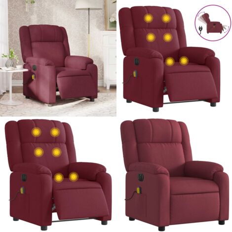 Poltrona Massaggiante Reclinabile Elettrica Rosso Vino Tessuto - Reclinazione elettrica - Massaggio con vibrazione