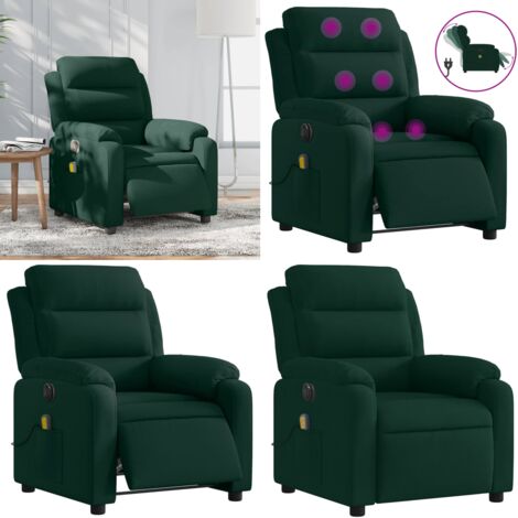 Poltrona Massaggiante Reclinabile Elettrica Verde Scuro Velluto - Reclinazione elettrica - Massaggio con vibrazione