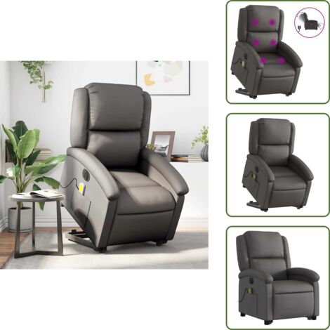 Poltrona massaggiante - vidaXL Poltrona Alzapersona Massaggi Reclinante Elettrica Grigia Pelle - Poltrona per anziani