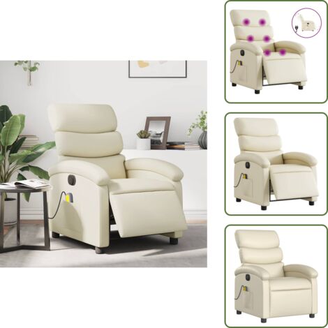 Poltrona massaggiante - vidaXL Poltrona Massaggiante Elettrica Reclinabile Crema Similpelle - Poltrona reclinabile