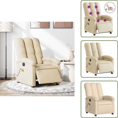 Poltrona massaggiante - vidaXL Poltrona Reclinabile Massaggiante Elettrica Crema in Tessuto - Seduta reclinabile