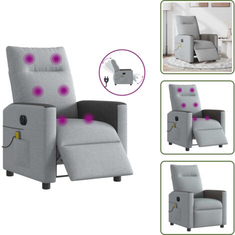 Poltrona massaggiante - vidaXL Poltrona Reclinabile Massaggio Elettrica Grigio Chiaro Tessuto - Seduta comoda