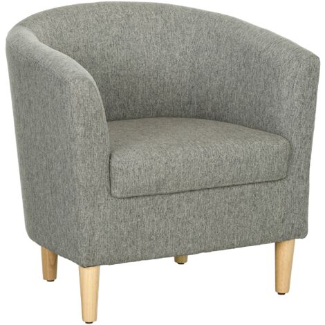 Poltrona Moderna a Pozzetto 74x63x73 cm in Tessuto Effetto Lino Grigio