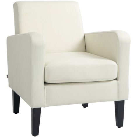 Poltrona Moderna da Camera con Braccioli 66x72x74 cm in Tessuto Crema