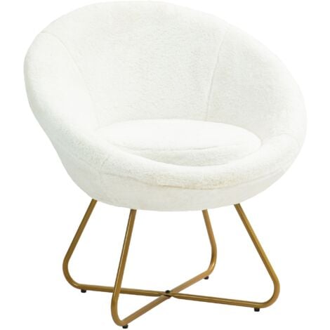 Poltrona Moderna da Camera in Finta Pelliccia con Gambe in Metallo 75x66x79 cm Bianco