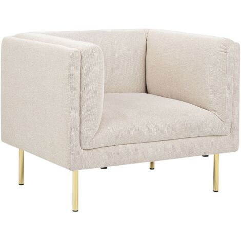Poltrona moderna imbottita con braccioli in tessuto beige Moen