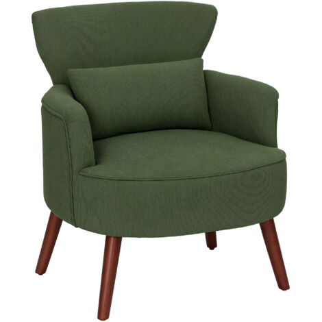 Poltrona moderna imbottita di colore verde con cuscino lombare, ideale per il soggiorno, per un comfort ottimale e un relax perfetto.