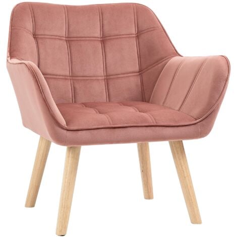 Poltrona moderna imbottita semplice, poltrona in velluto rosa con struttura in metallo, portata 120 kg, adatta a soggiorno, camera da letto, ufficio, appartamento (67 x 61,5 x 71 cm)