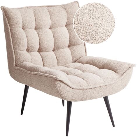 Poltrona moderna in tessuto bouclé senza braccioli sedia ferro nero gambe soggiorno accento Beige Alvesta