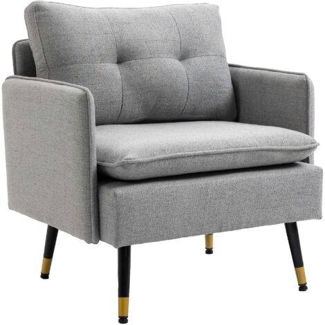 Poltrona Moderna in Tessuto con Seduta Imbottita 76x68x80 cm Gambe in Acciaio Grigio