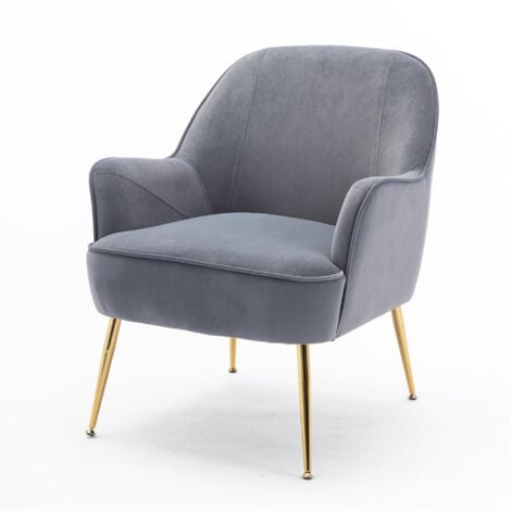 Poltrona moderna in velluto grigio, chaise longue imbottita semplice con gambe in metallo dorato e piedini regolabili, può supportare 120 kg, adatta a soggiorno, camera da letto, ufficio, appartamento