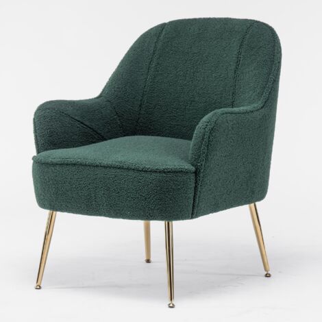 Poltrona moderna in velluto verde, chaise longue imbottita semplice con gambe in metallo dorato e piedini regolabili, può supportare 120 kg, adatta a soggiorno, camera da letto, ufficio, appartamento