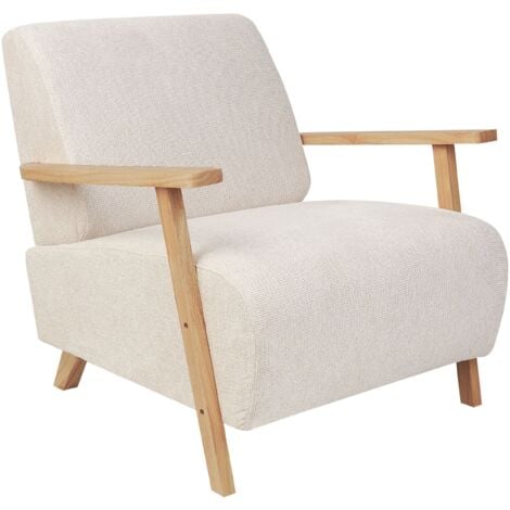 Poltrona moderna retrò con braccioli in tessuto beige Lesja