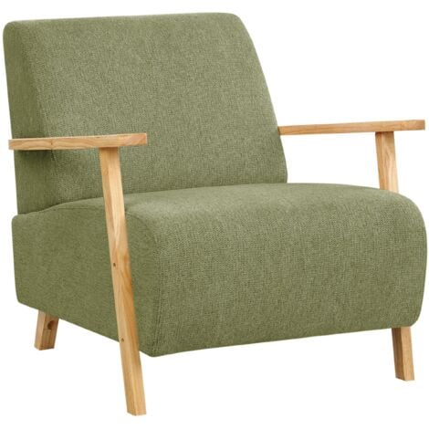 Poltrona moderna retrò con braccioli in tessuto verde Lesja