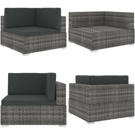 Poltrona Modulare ad Angolo 1 pz con Cuscini Polyrattan Grigio - Rattan - Sedile esterno