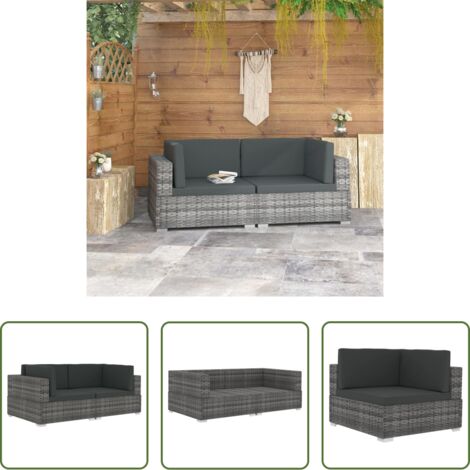 Poltrona modulare -  Poltrone Modulari ad Angolo con Cuscini 2 pz Polyrattan Grigio