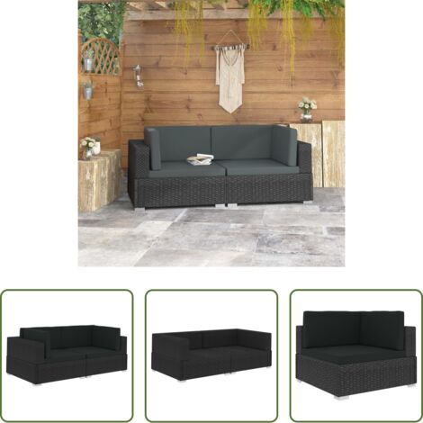 Poltrona modulare -  Poltrone Modulari ad Angolo con Cuscini 2 pz Polyrattan Nero
