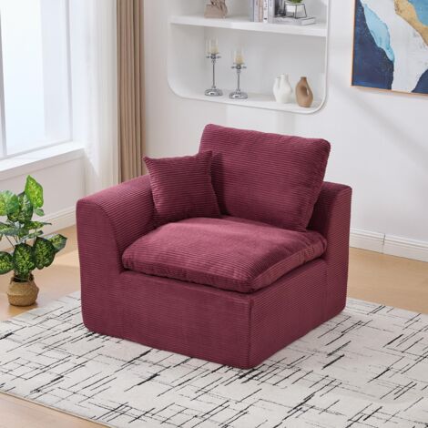 Poltrona morbida - Divanetto a 1 posto - cuscini inclusi - rivestimento sfoderabile - stile nordico - velluto a coste - rosso vino