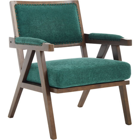 Poltrona Multiuso con Struttura in Legno, con Braccioli e Funzione Chaise Longue, Verde, per Casa e Ufficio