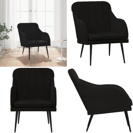 Poltrona Nera 63x76x80 cm Velluto - Seduta confortevole - Poltrona nera
