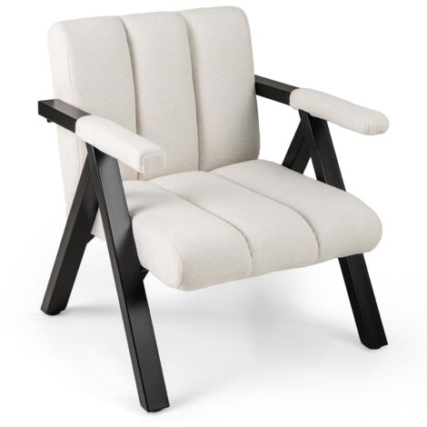 Poltrona oversize con braccioli, comoda sedia da lettura con struttura in metallo, schienale reclinabile, poltrona moderna per soggiorno, bianca
