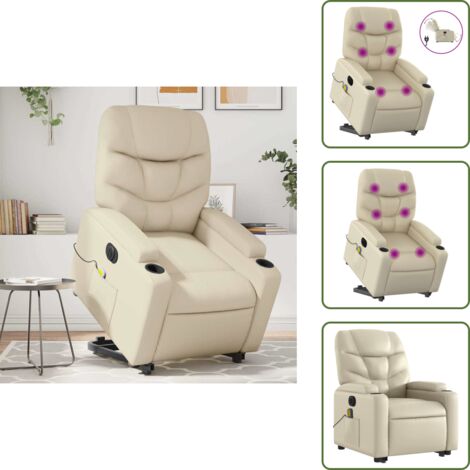 Poltrona per anziani - vidaXL Poltrona Alzapersona Elettrica Reclinabile Crema in Similpelle - Poltrona elettrica con funzione di sollevamento