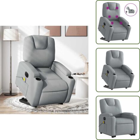 Poltrona per anziani - vidaXL Poltrona Alzapersona Massaggi Elettrica Grigio Chiaro Tessuto - Poltrona con vibrazione